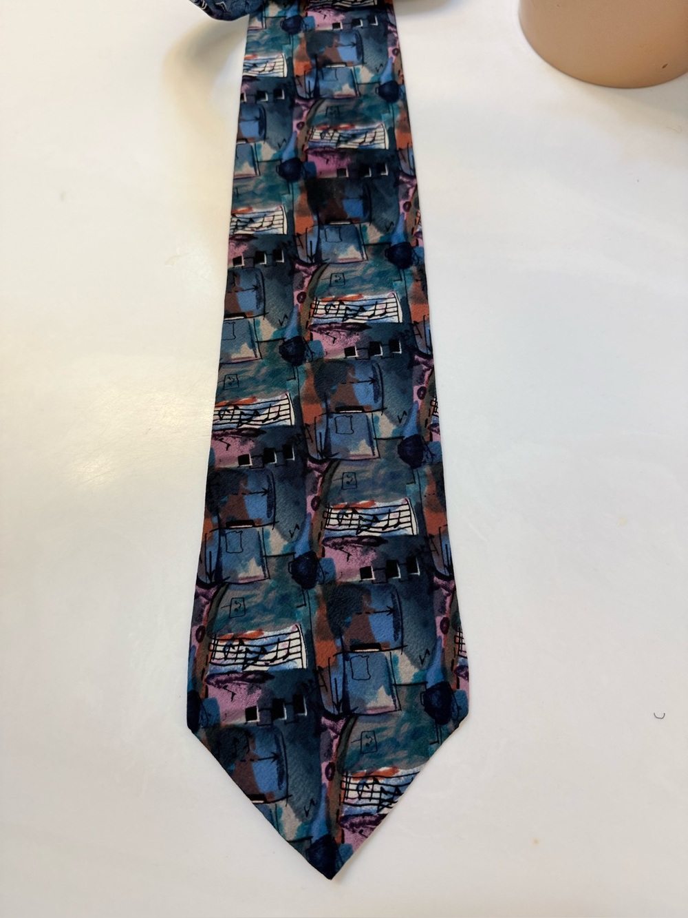 Abstract Pattern Silk Tie in Teal and Navy JGarcia